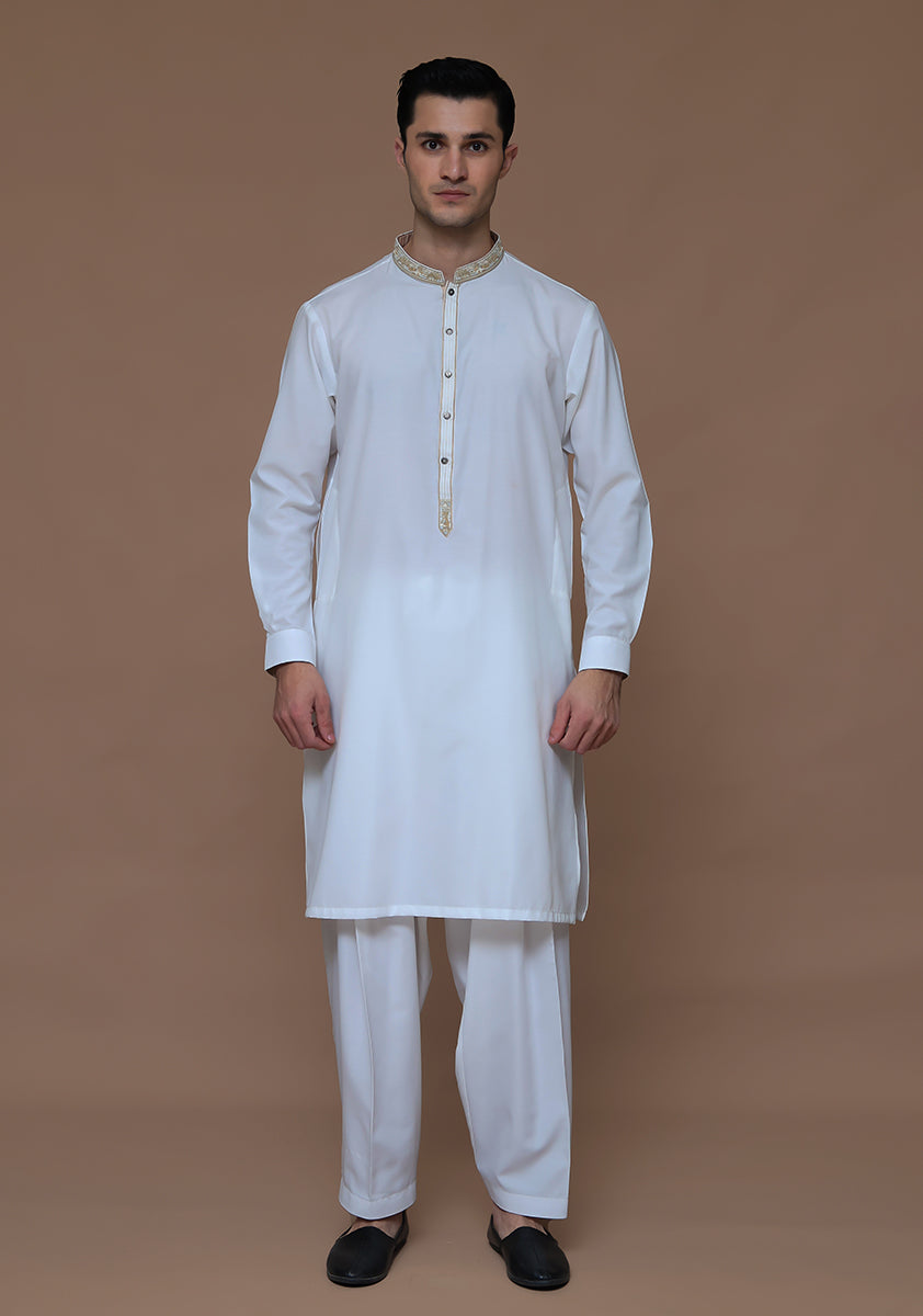 Cloud Dancer Embroidered Cotton Silk Kurta Shalwar (2-Piece) - Image 5