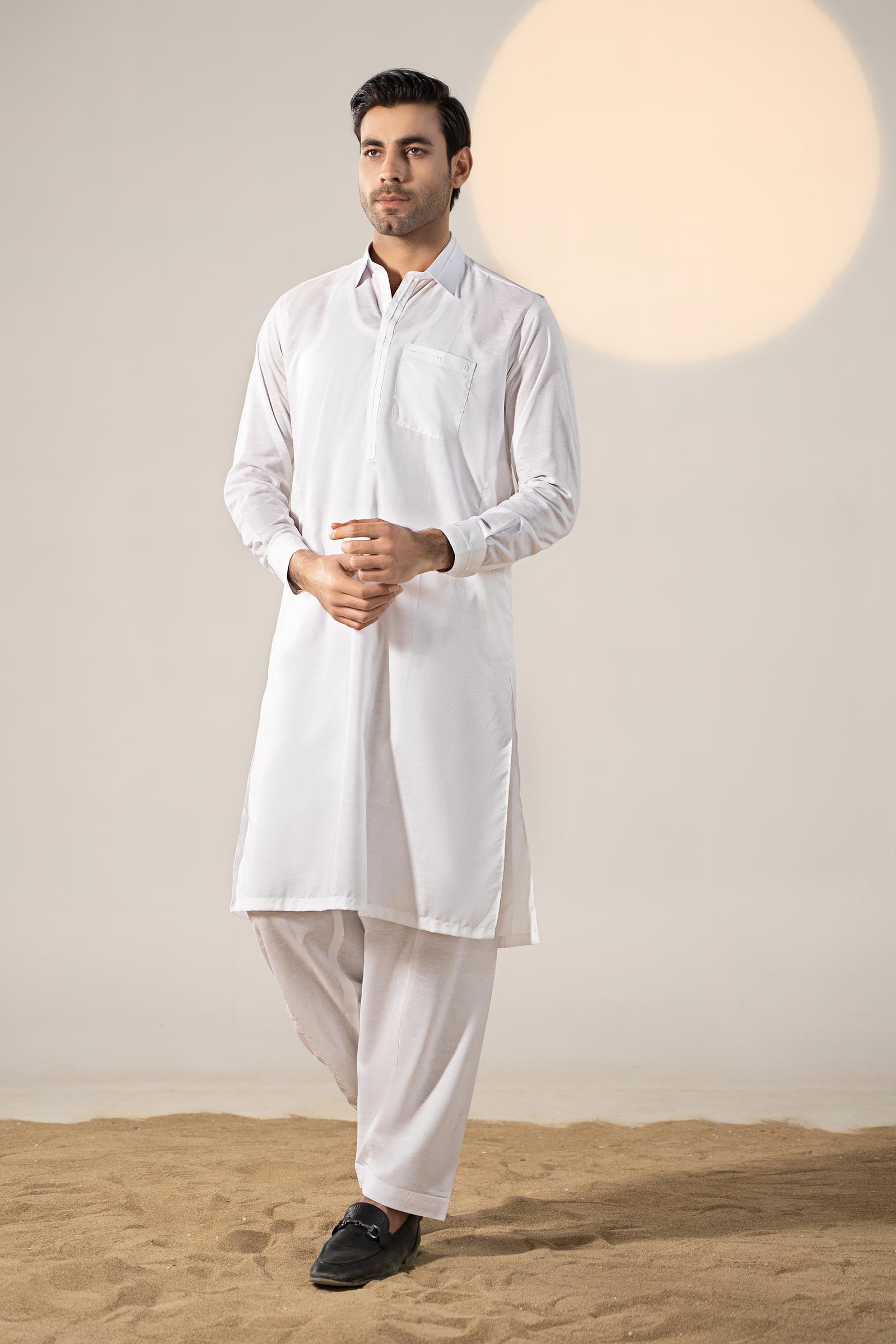 White Cotton Silk Kurta Shalwar Set (2-Piece) - Image 1