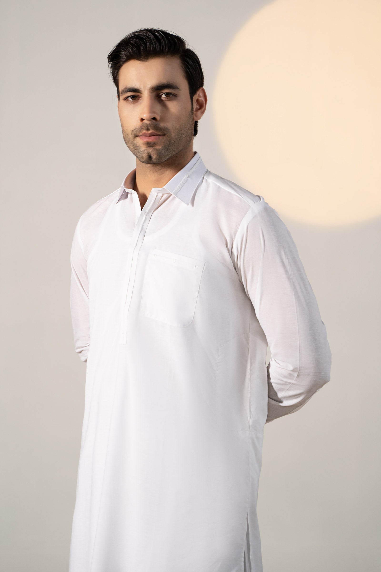 White Cotton Silk Kurta Shalwar Set (2-Piece) - Image 2