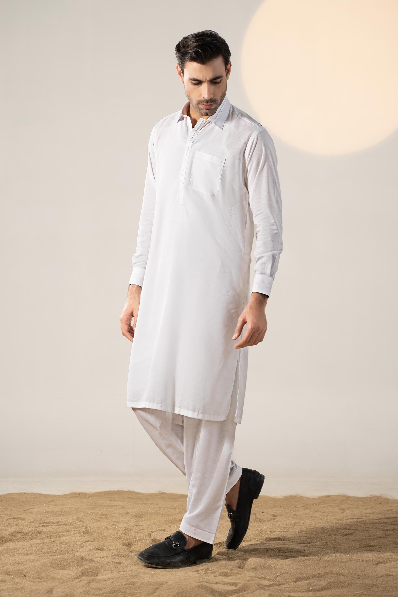 White Cotton Silk Kurta Shalwar Set (2-Piece) - Image 4
