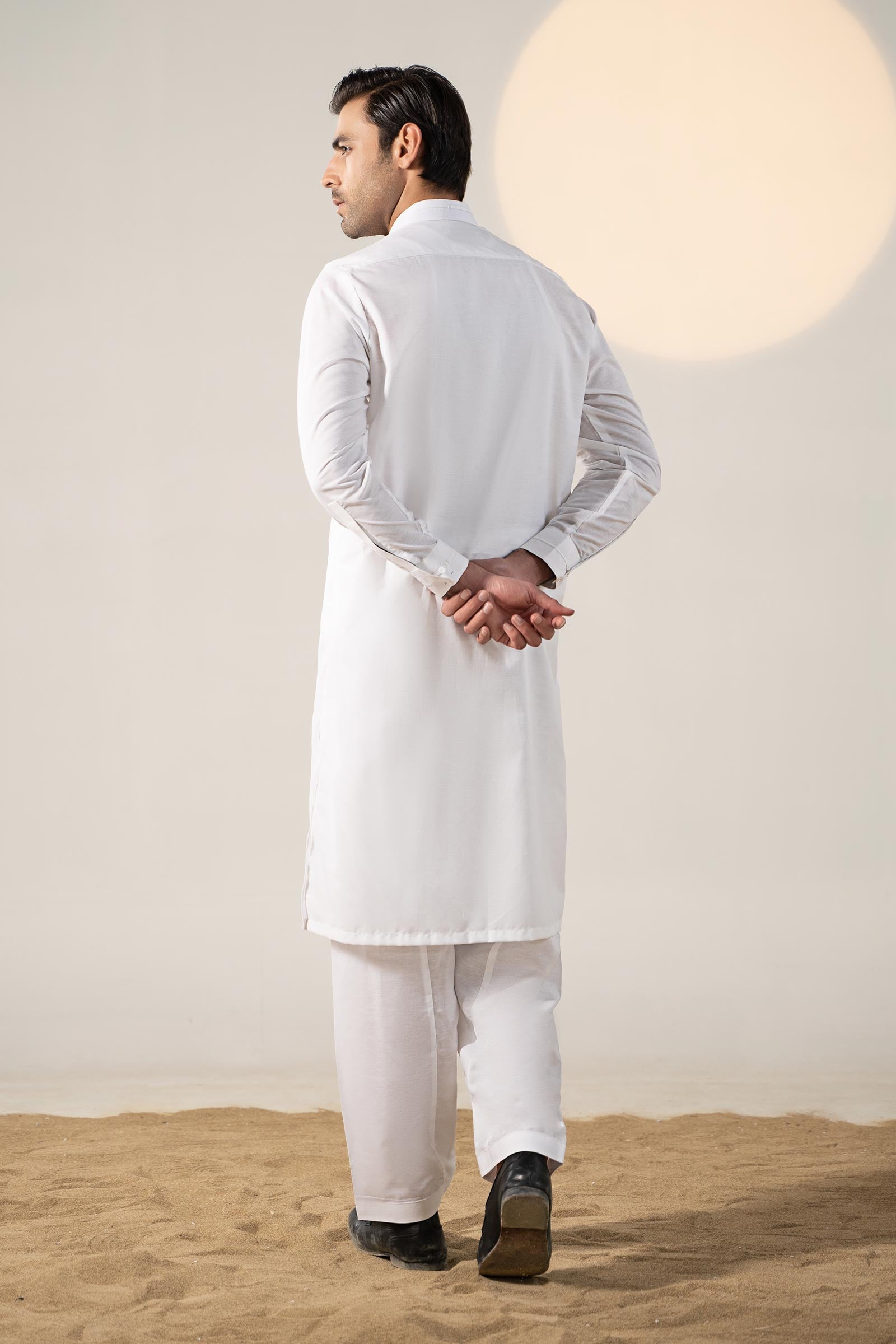 White Cotton Silk Kurta Shalwar Set (2-Piece) - Image 7