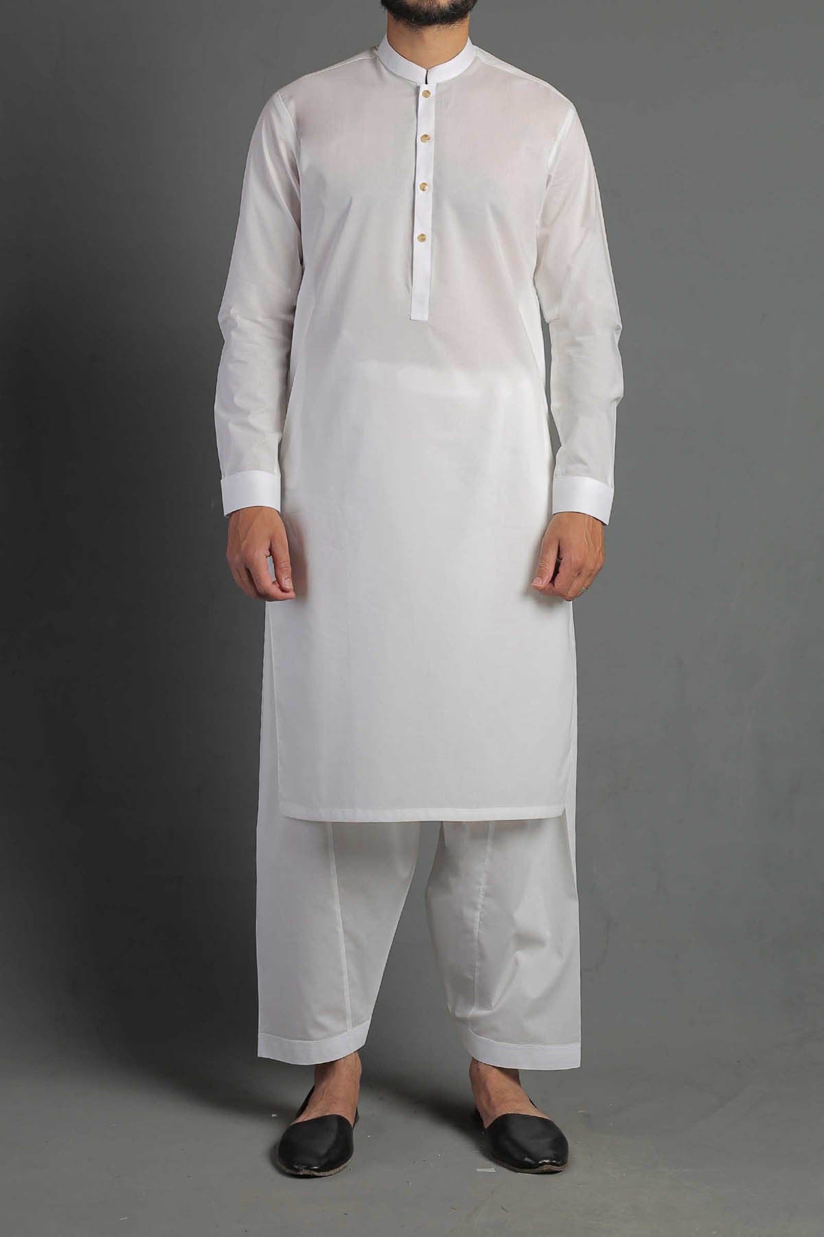 Pearl White Egyptian Cotton Shalwar Kameez (2-Piece) - Image 1
