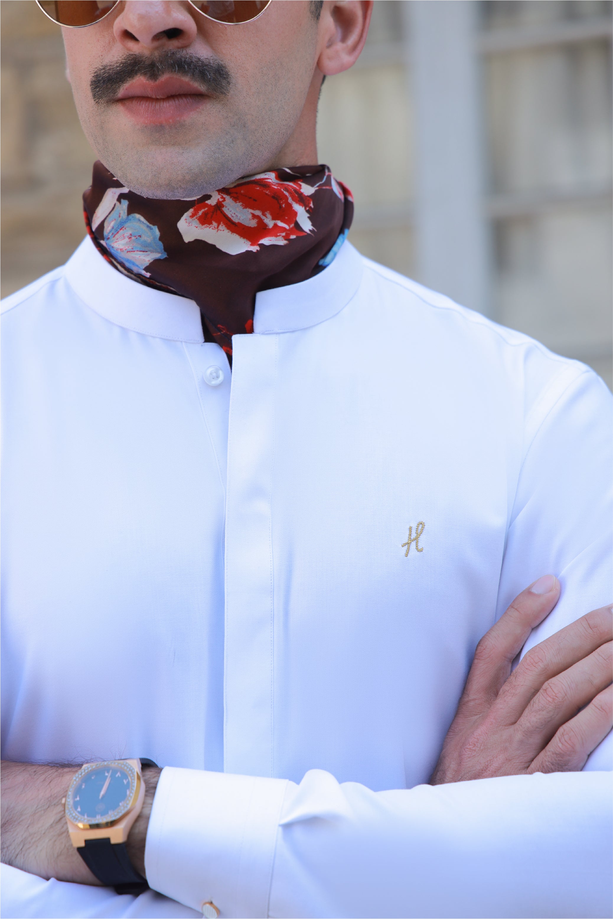 White Minimal Embroidered Egyptian Cotton Shalwar Kameez (2-Piece) - Image 4