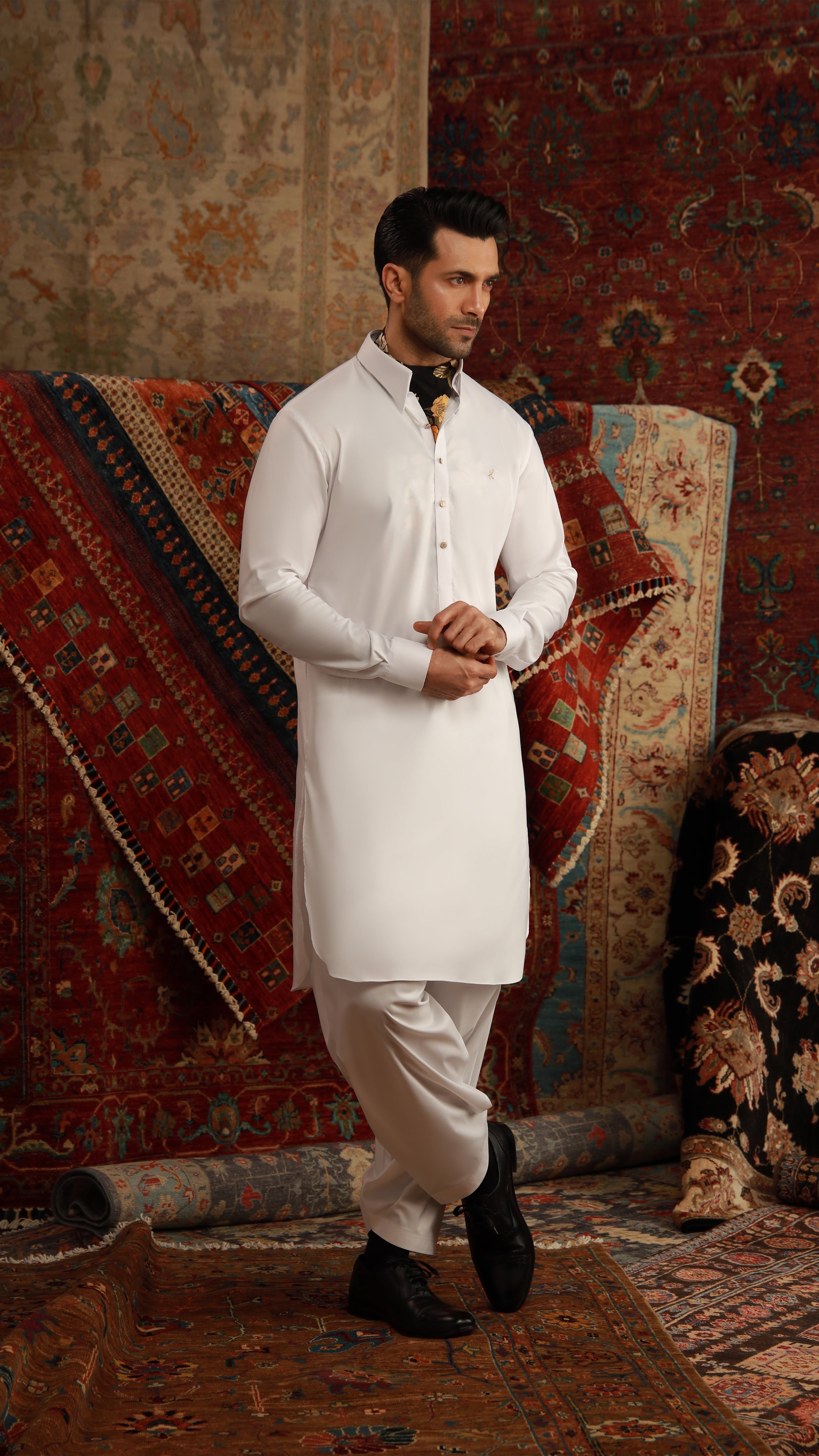 White Embroidered Egyptian Cotton Shalwar Kameez (2-Piece) - Image 2