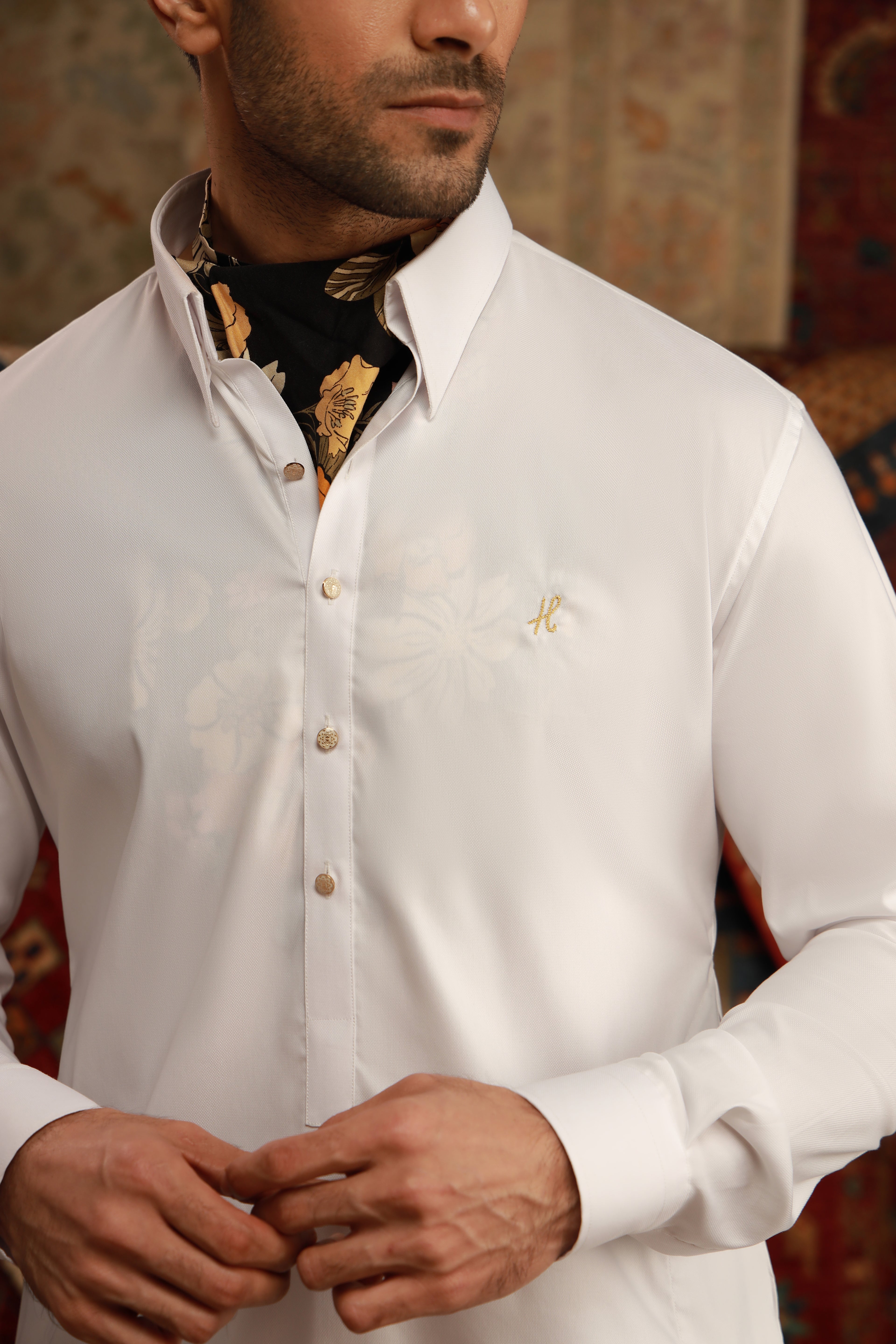White Embroidered Egyptian Cotton Shalwar Kameez (2-Piece) - Image 3