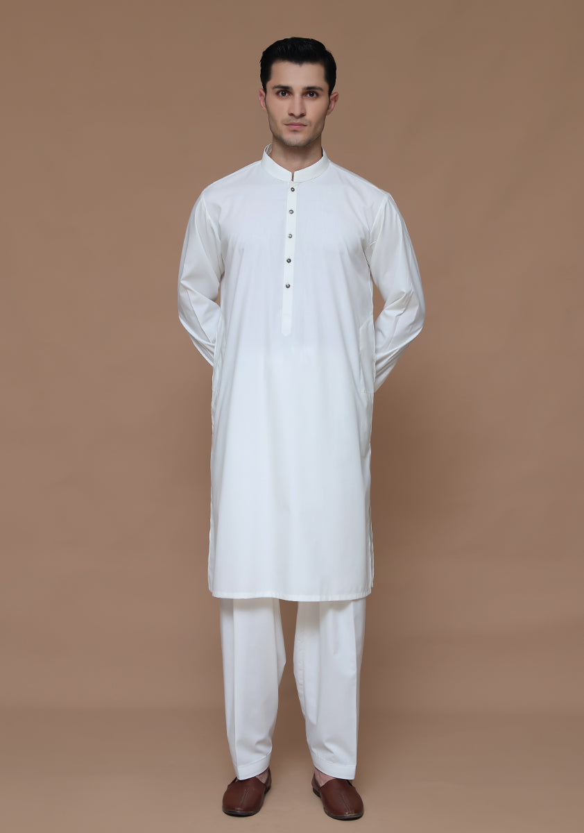 White Poly Viscose Classic Fit Shalwar Kameez (2-Piece) - Image 1
