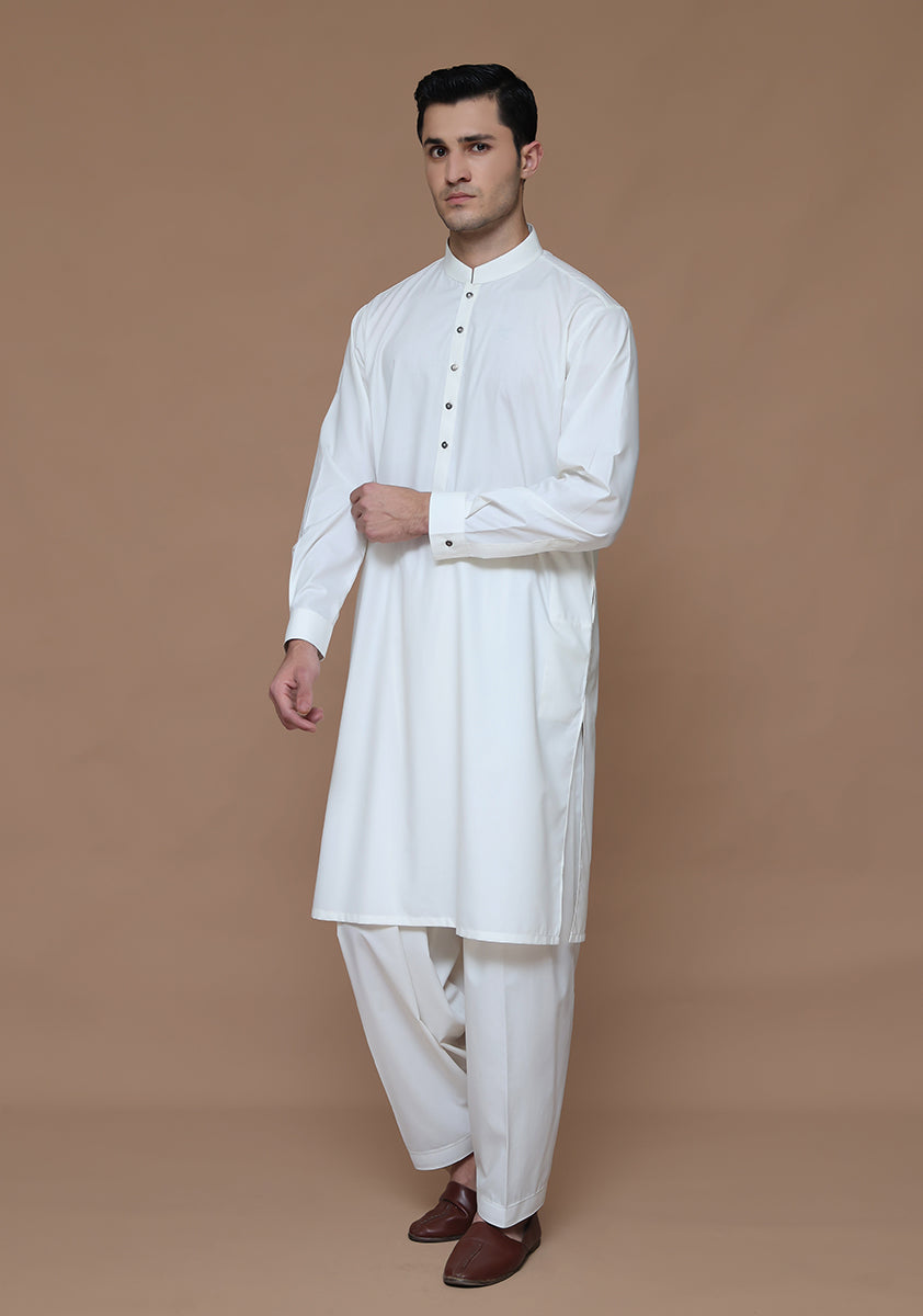White Poly Viscose Classic Fit Shalwar Kameez (2-Piece) - Image 2