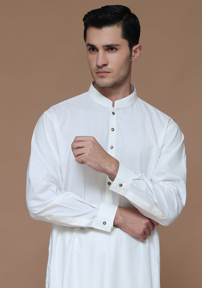 White Poly Viscose Classic Fit Shalwar Kameez (2-Piece) - Image 4