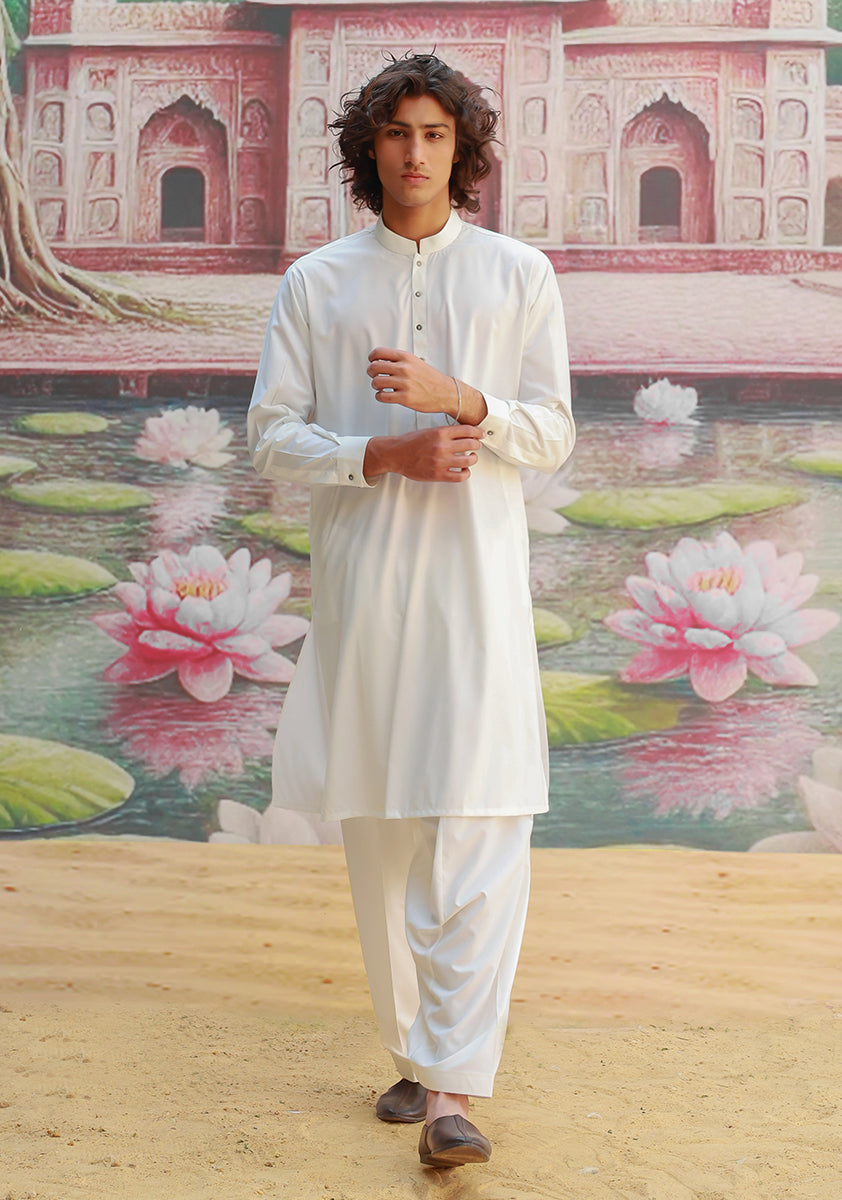 Cloud Dancer White Poly Viscose Shalwar Kameez (2-Piece) - Image 1