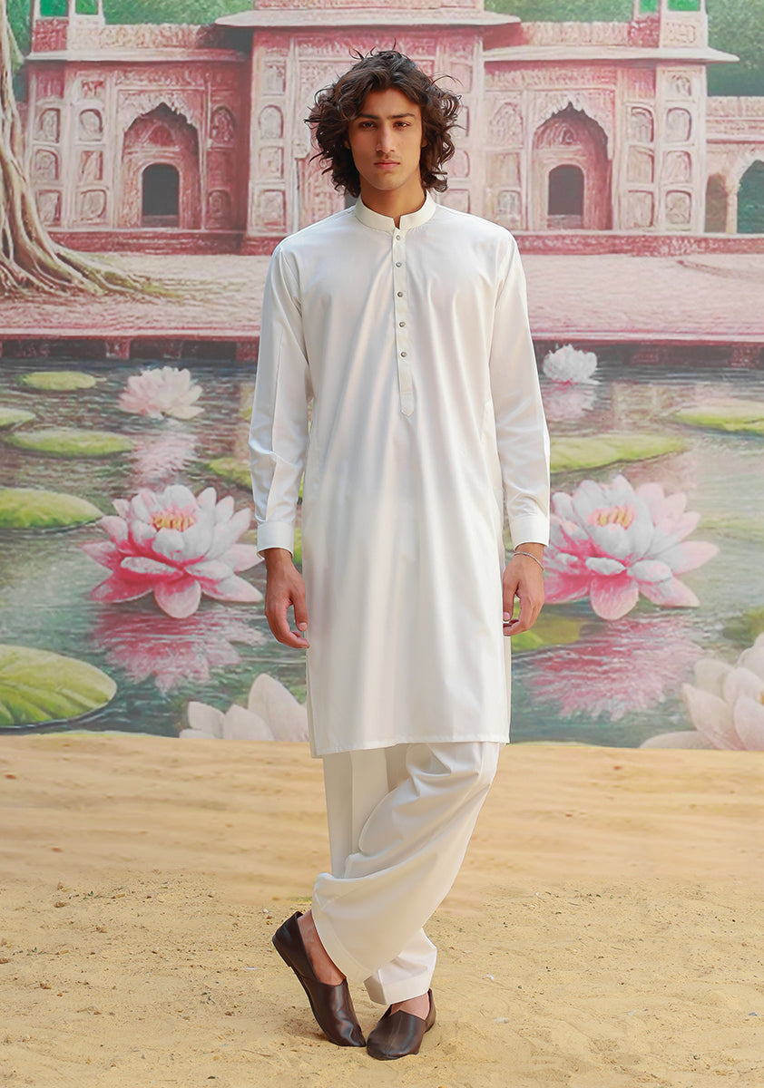 Cloud Dancer White Poly Viscose Shalwar Kameez (2-Piece) - Image 2