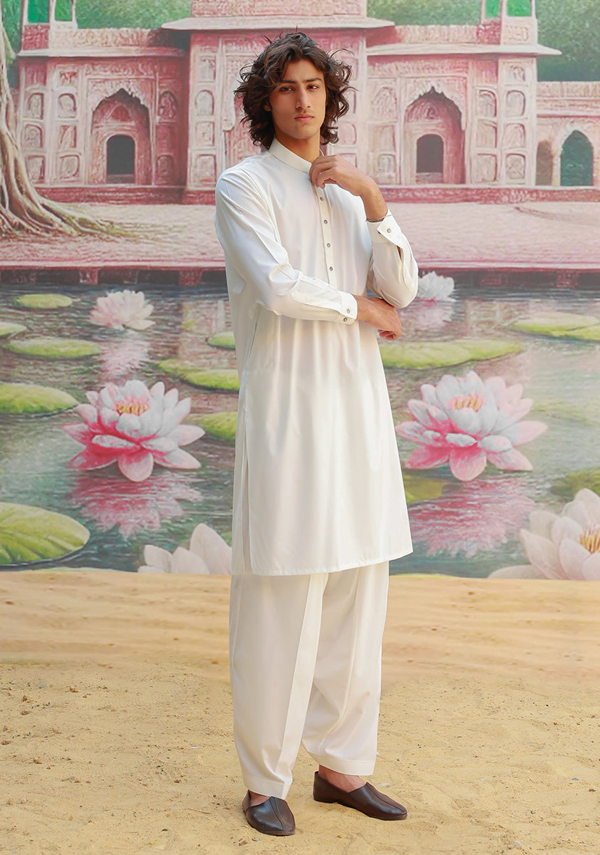 Cloud Dancer White Poly Viscose Shalwar Kameez (2-Piece) - Image 3