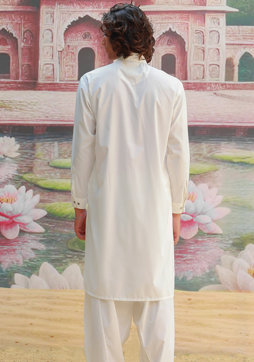 Cloud Dancer White Poly Viscose Shalwar Kameez (2-Piece) - Image 5