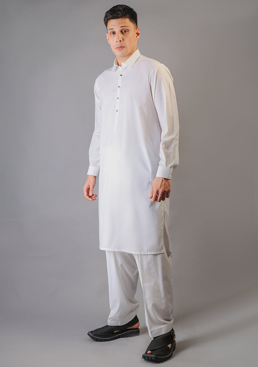 Snow White Poly Viscose Shalwar Kameez (2-Piece) - Image 2