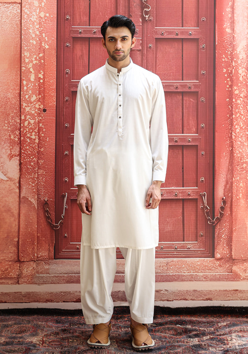 Cloud Dancer White Poly Viscose Shalwar Kameez (2-Piece) - Image 1