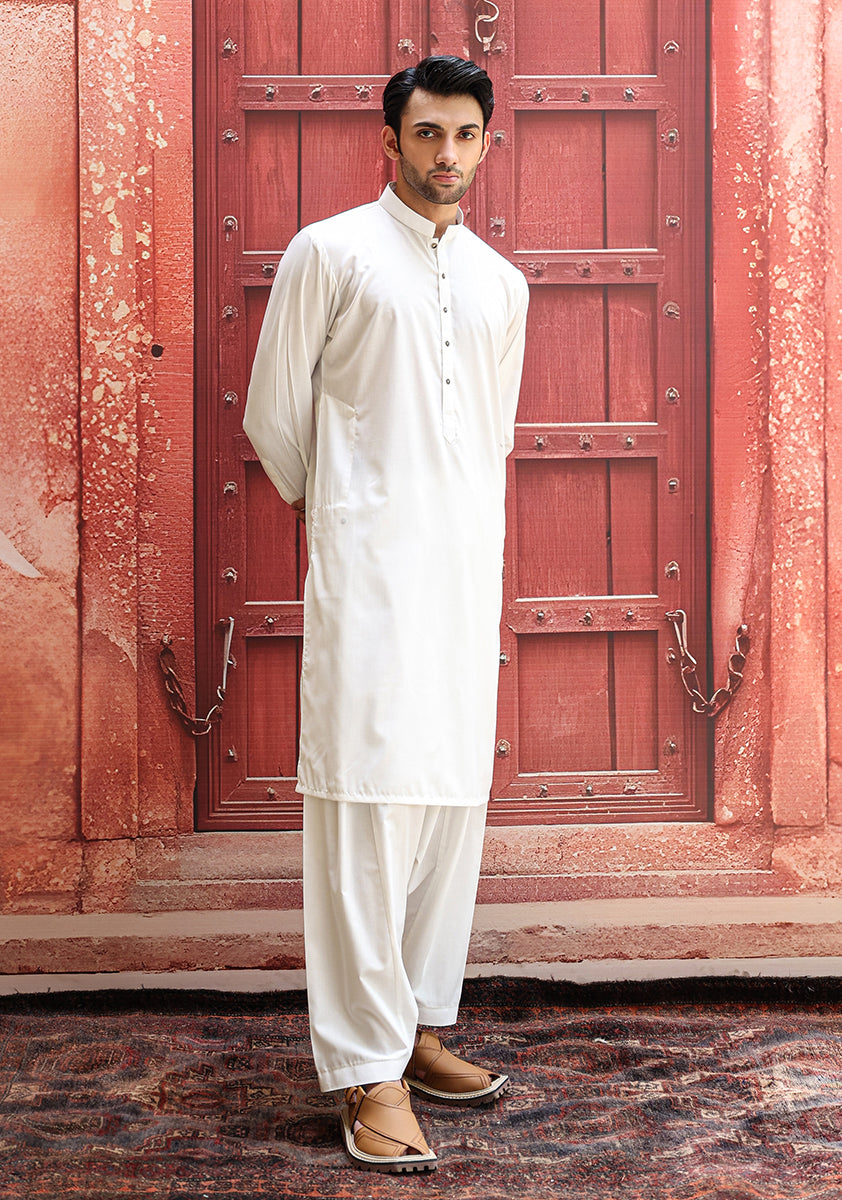 Cloud Dancer White Poly Viscose Shalwar Kameez (2-Piece) - Image 3