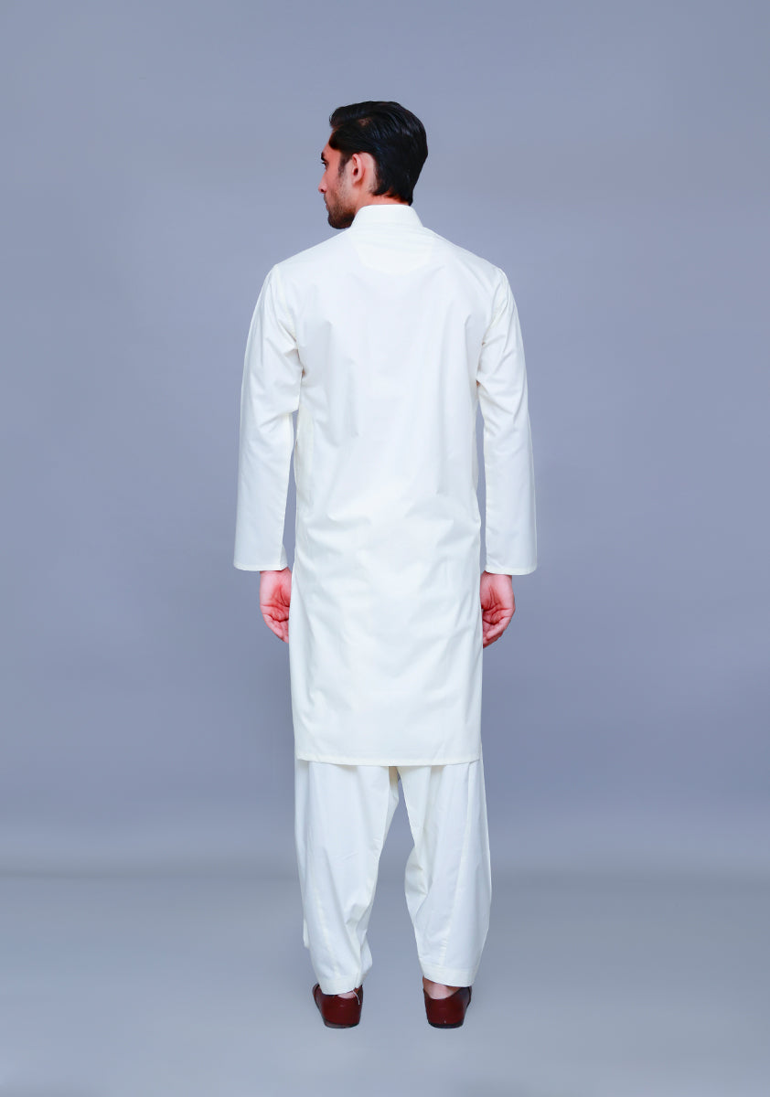 White Poly Viscose Classic Fit Shalwar Kameez (2-Piece) - Image 2