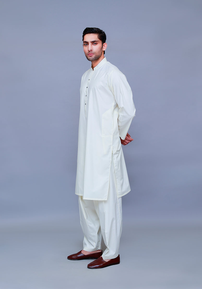 White Poly Viscose Classic Fit Shalwar Kameez (2-Piece) - Image 3