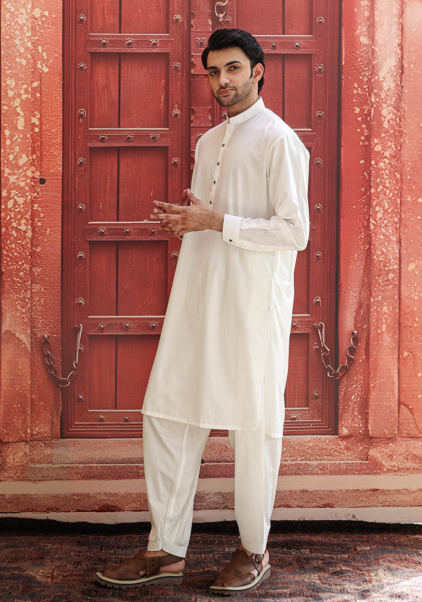 White Poly Viscose Classic Fit Shalwar Kameez (2-Piece) - Image 2