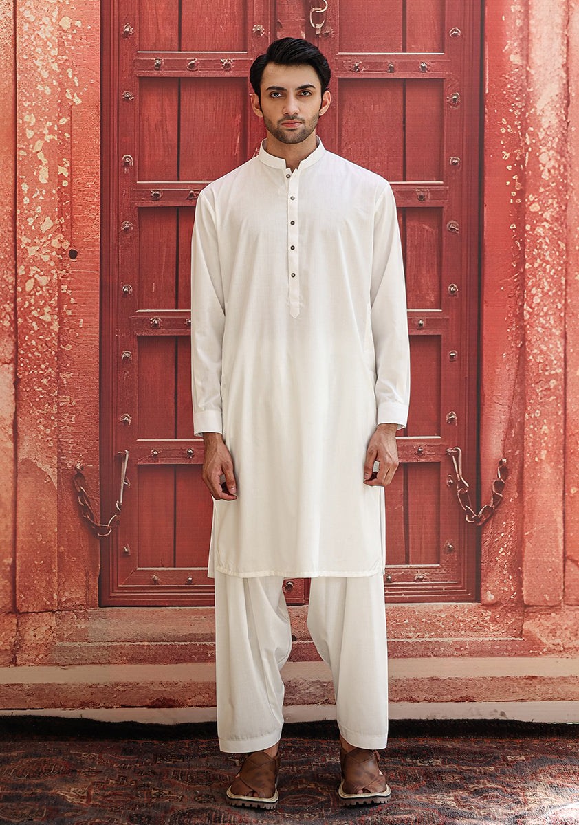 White Poly Viscose Classic Fit Shalwar Kameez (2-Piece) - Image 3