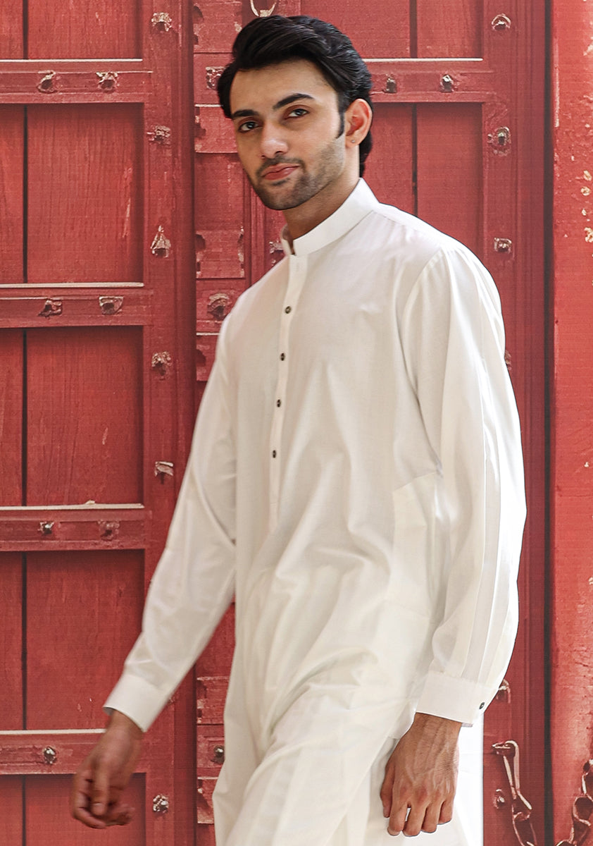 White Poly Viscose Classic Fit Shalwar Kameez (2-Piece) - Image 4