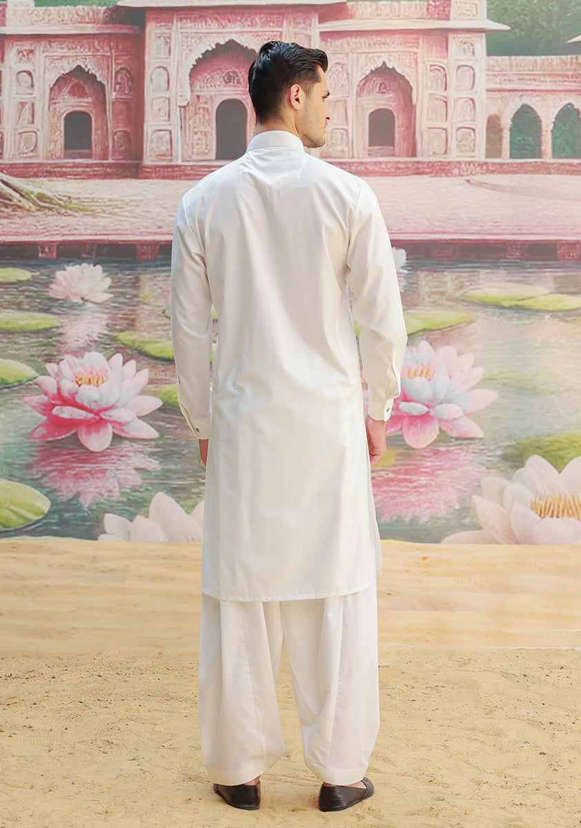White Poly Viscose Slim Fit Shalwar Kameez (2-Piece) - Image 5