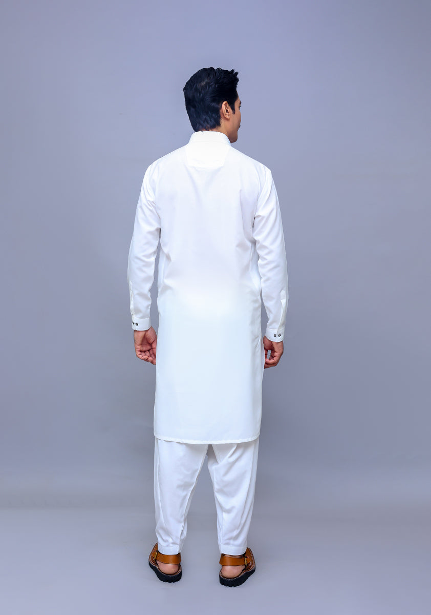 Cloud Dancer White Embroidered Poly Viscose Shalwar Kameez (2-Piece) - Image 3