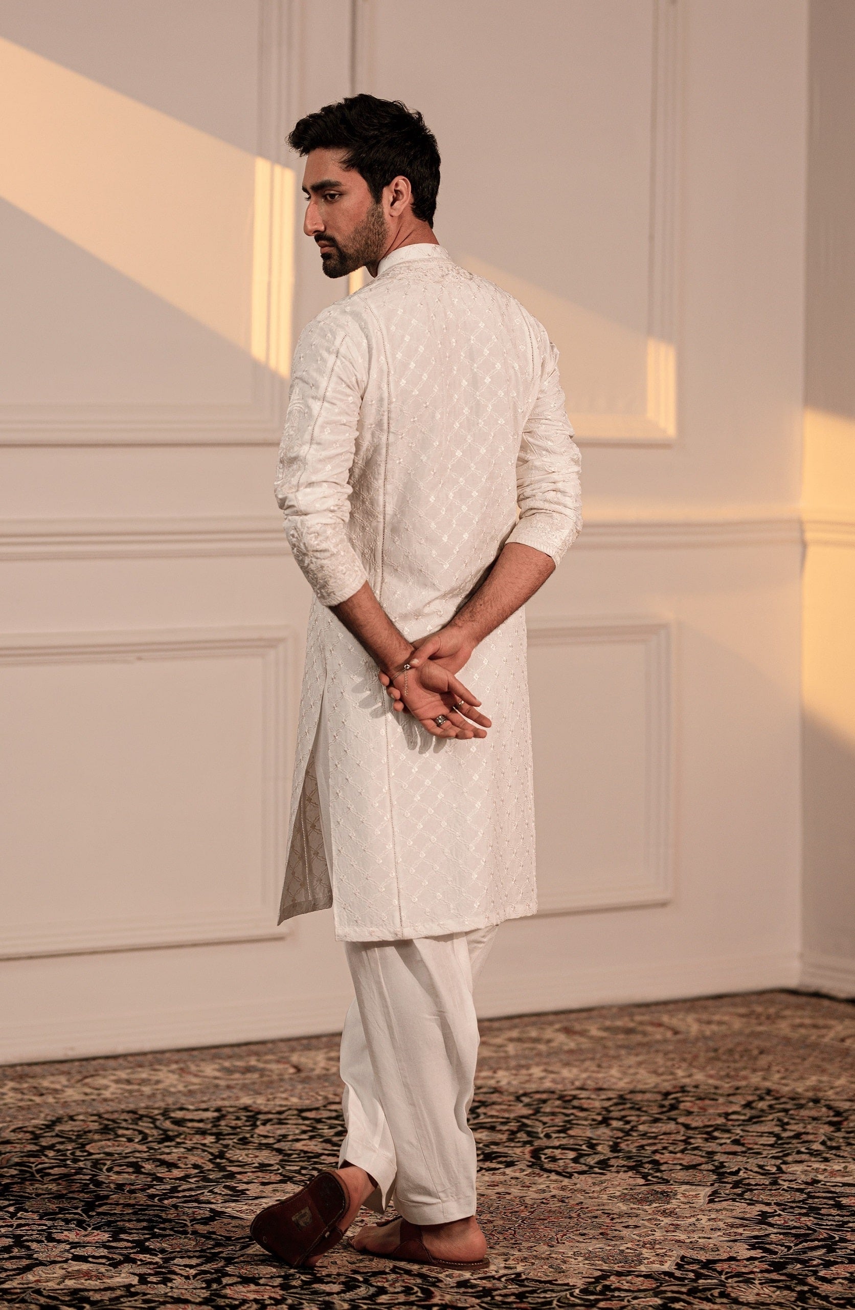 White Embroidered Silk Kurta Shalwar (2-Piece) - Image 4