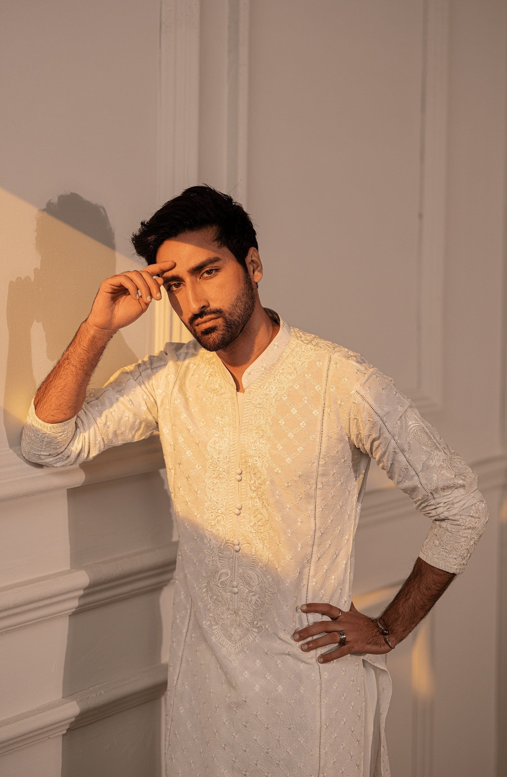 White Embroidered Silk Kurta Shalwar (2-Piece) - Image 5