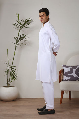 White Wash-and-Wear Kameez Shalwar (2-Piece) - Image 2
