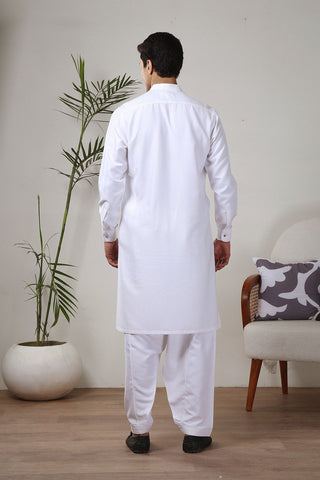 White Wash-and-Wear Kameez Shalwar (2-Piece) - Image 3