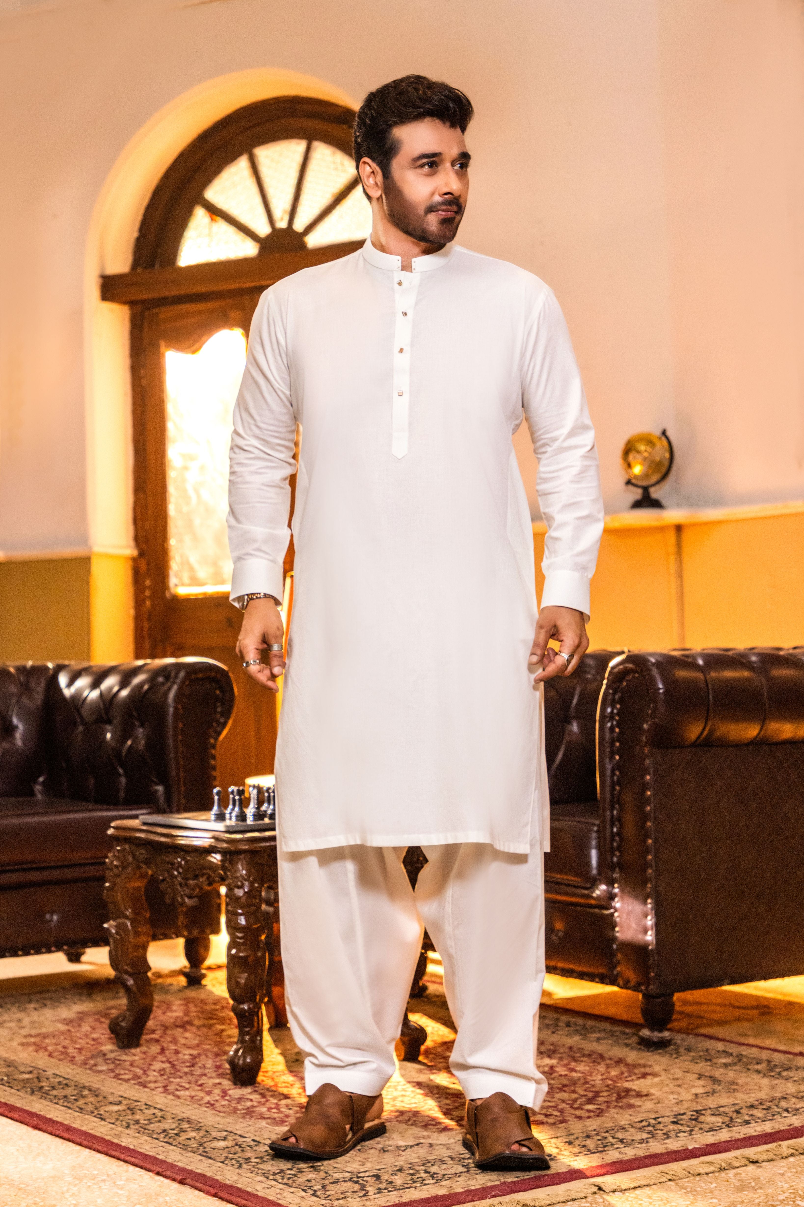 Off White Wash & Wear Blended Shalwar Kameez (2-Piece) - Image 1