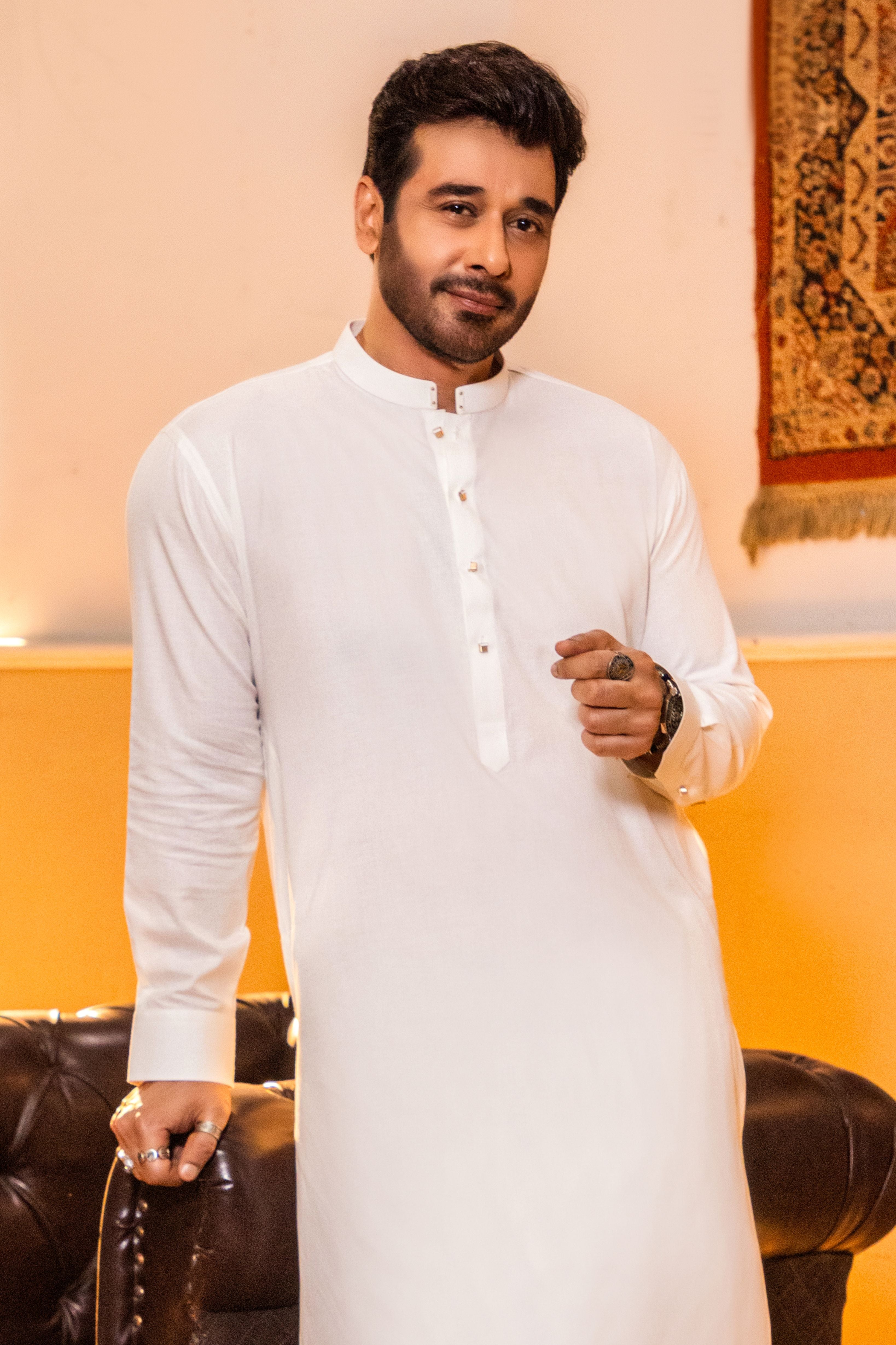 Off White Wash & Wear Blended Shalwar Kameez (2-Piece) - Image 2