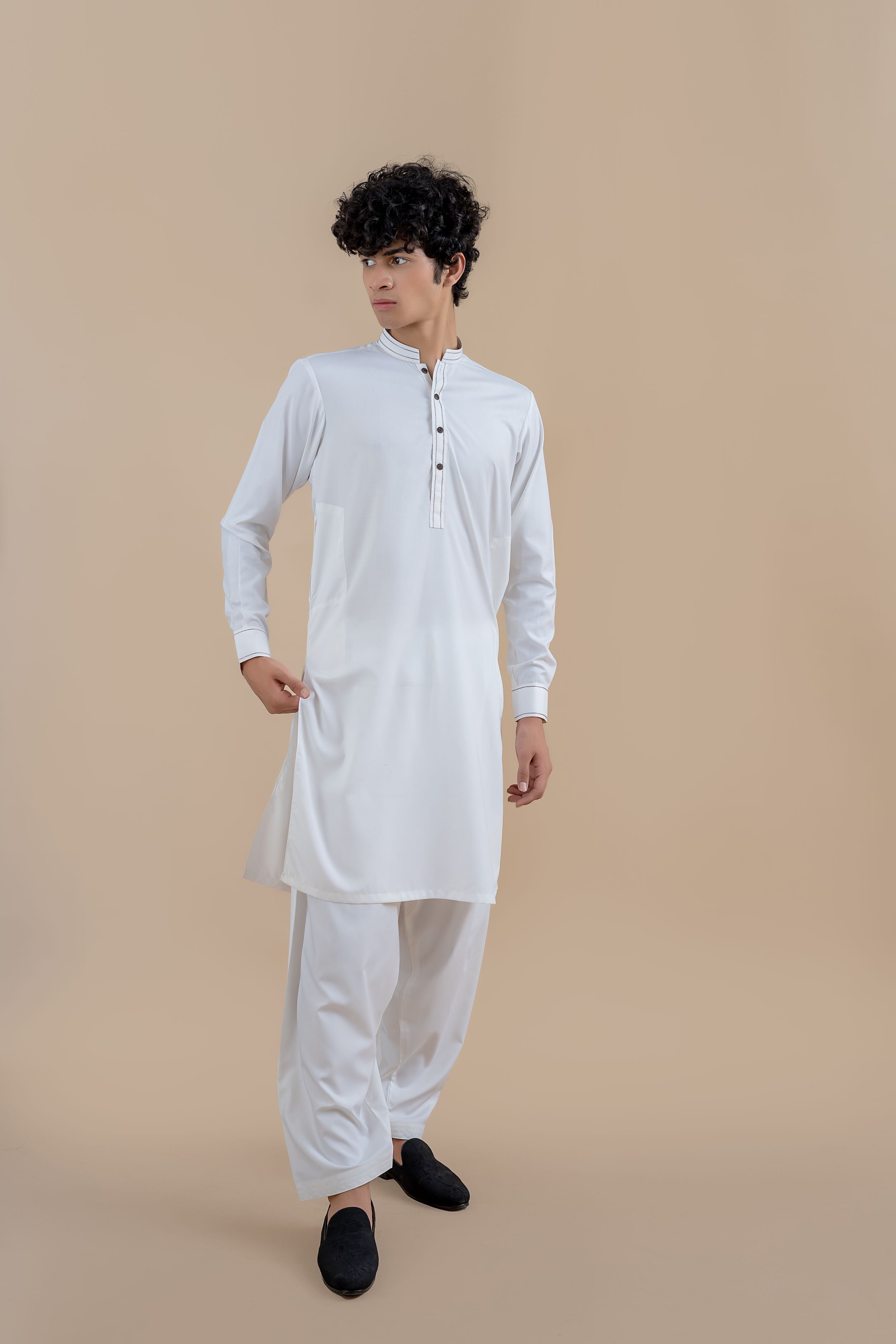 White Wash & Wear Shalwar Kameez (2-Piece) - Image 4