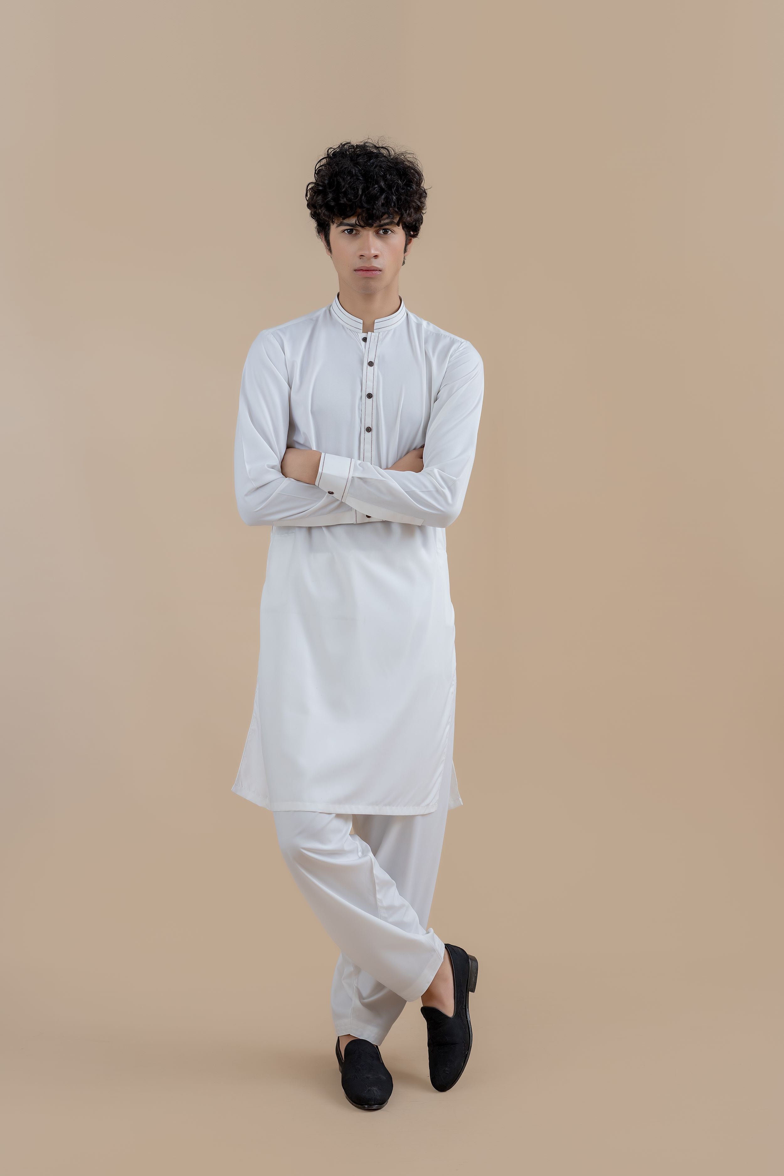 White Wash & Wear Shalwar Kameez (2-Piece) - Image 1