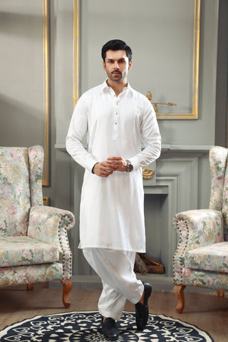 White Soft-Touch Wash & Wear Shalwar Kameez (2-Piece) - Image 2