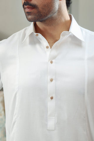 White Soft-Touch Wash & Wear Shalwar Kameez (2-Piece) - Image 5