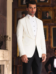 White Satin-Lapel Suiting Tuxedo Jacket with Black Trousers (2-Piece) - Image 2