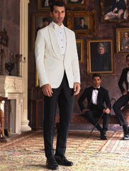 White Satin-Lapel Suiting Tuxedo Jacket with Black Trousers (2-Piece) - Image 3