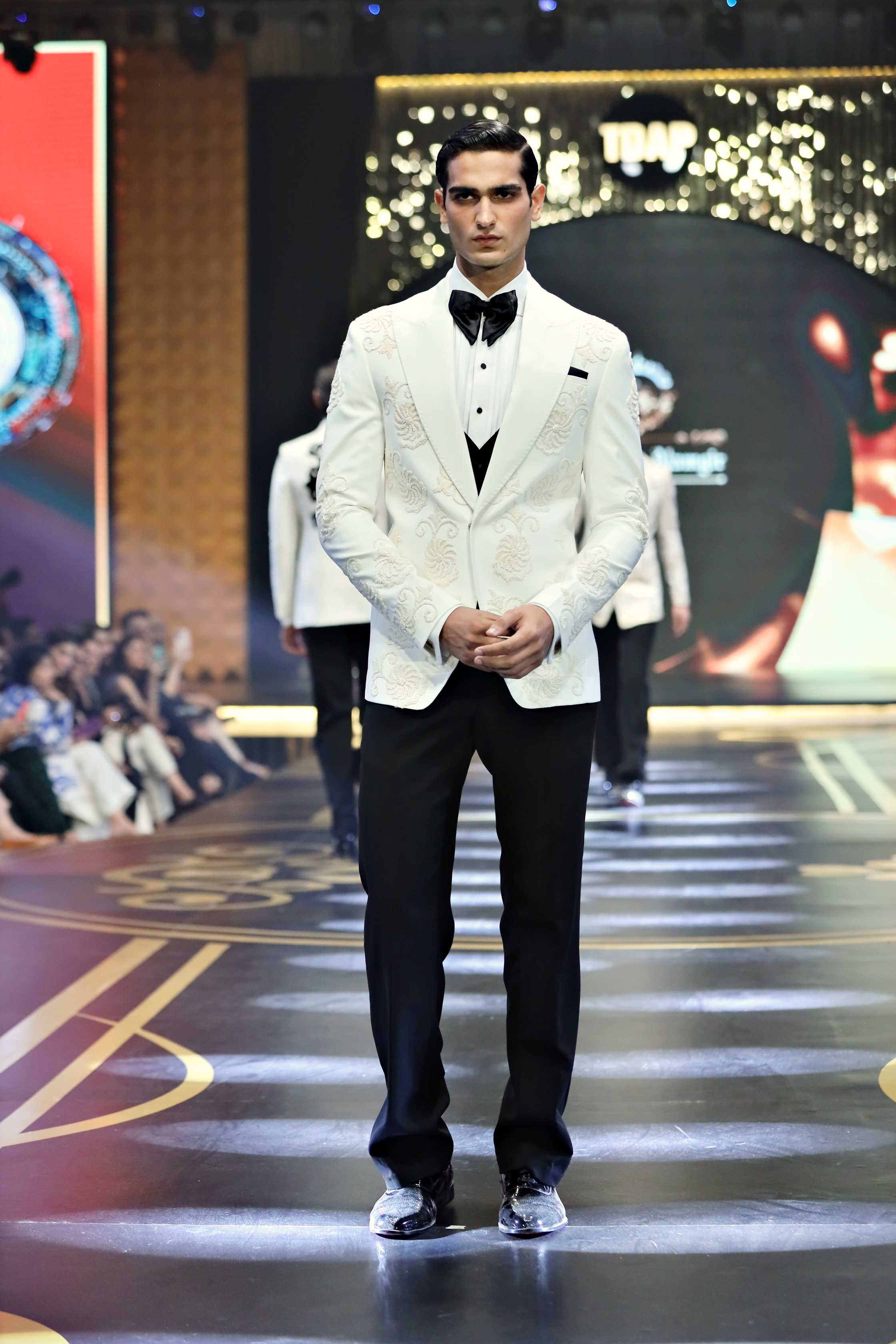 White Hand-Embroidered Suiting Tuxedo (3-Piece) - Image 2
