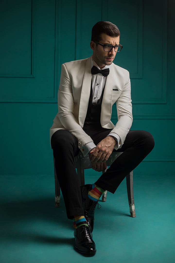 White Hand-Embroidered Suiting Tuxedo (3-Piece) - Image 2