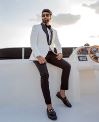 White Textured Satin-Lapel Suiting Tuxedo (2-Piece) - Image 4