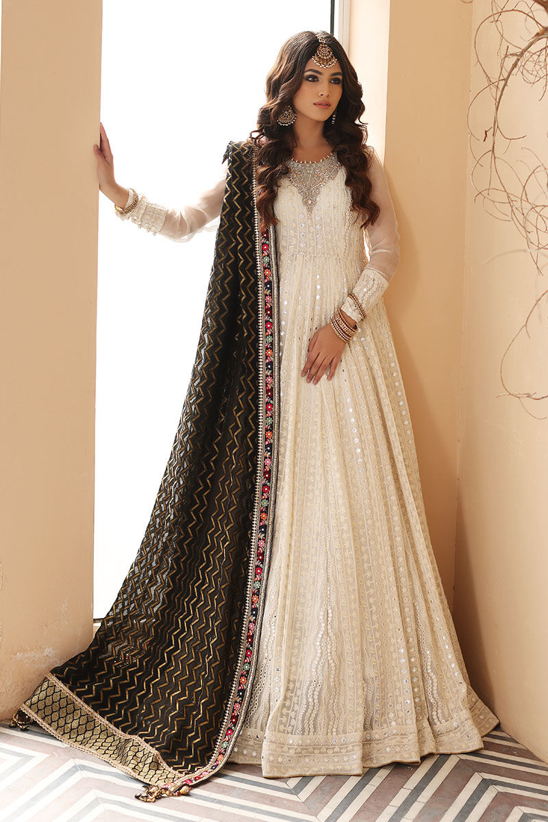 White Embroidered Kalidaar Pishwas (2-Piece) - Image 3
