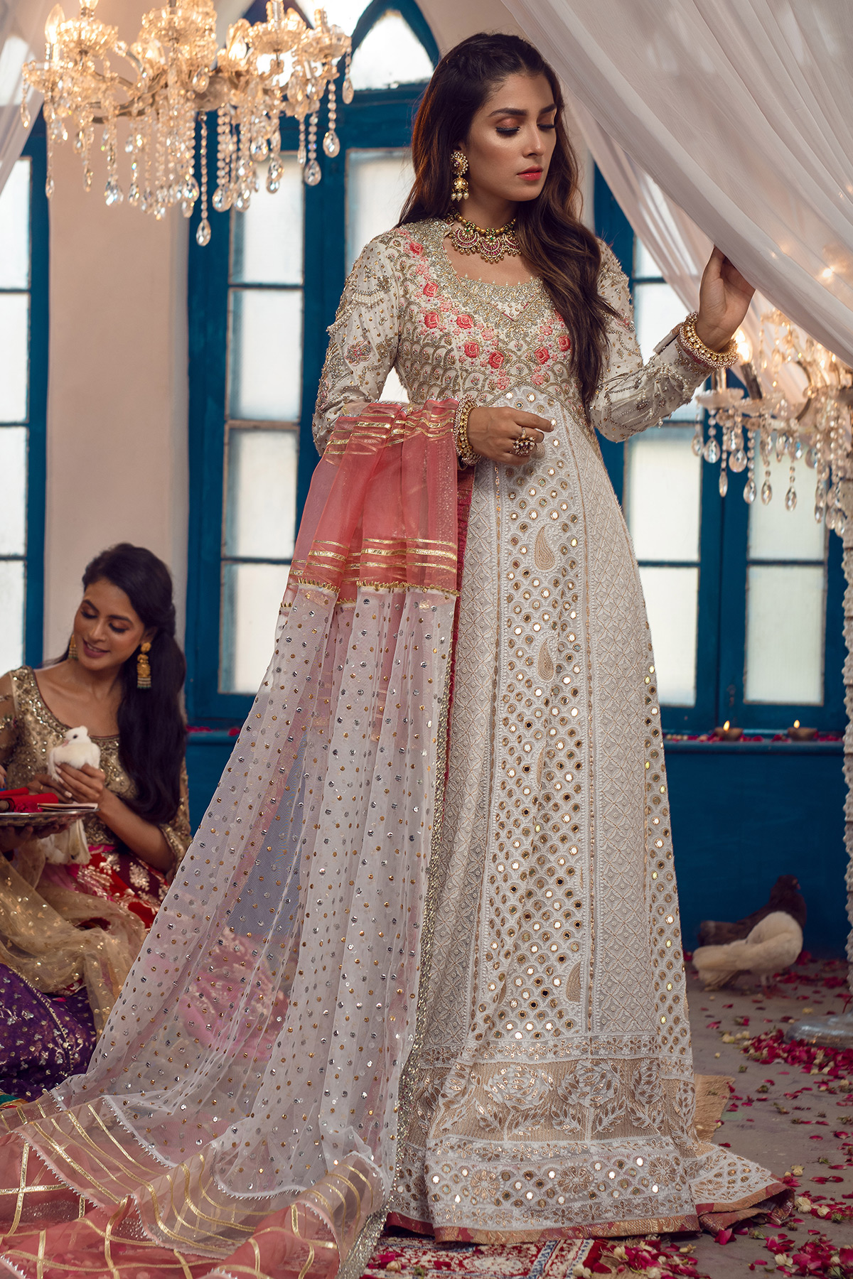 Pakistani White Chikankari Embroidered Pishwas Dress (3-Piece) - Image 1