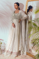 White Zardozi Chikankari Cotton Net Pishwas (3-Piece) - Image 2