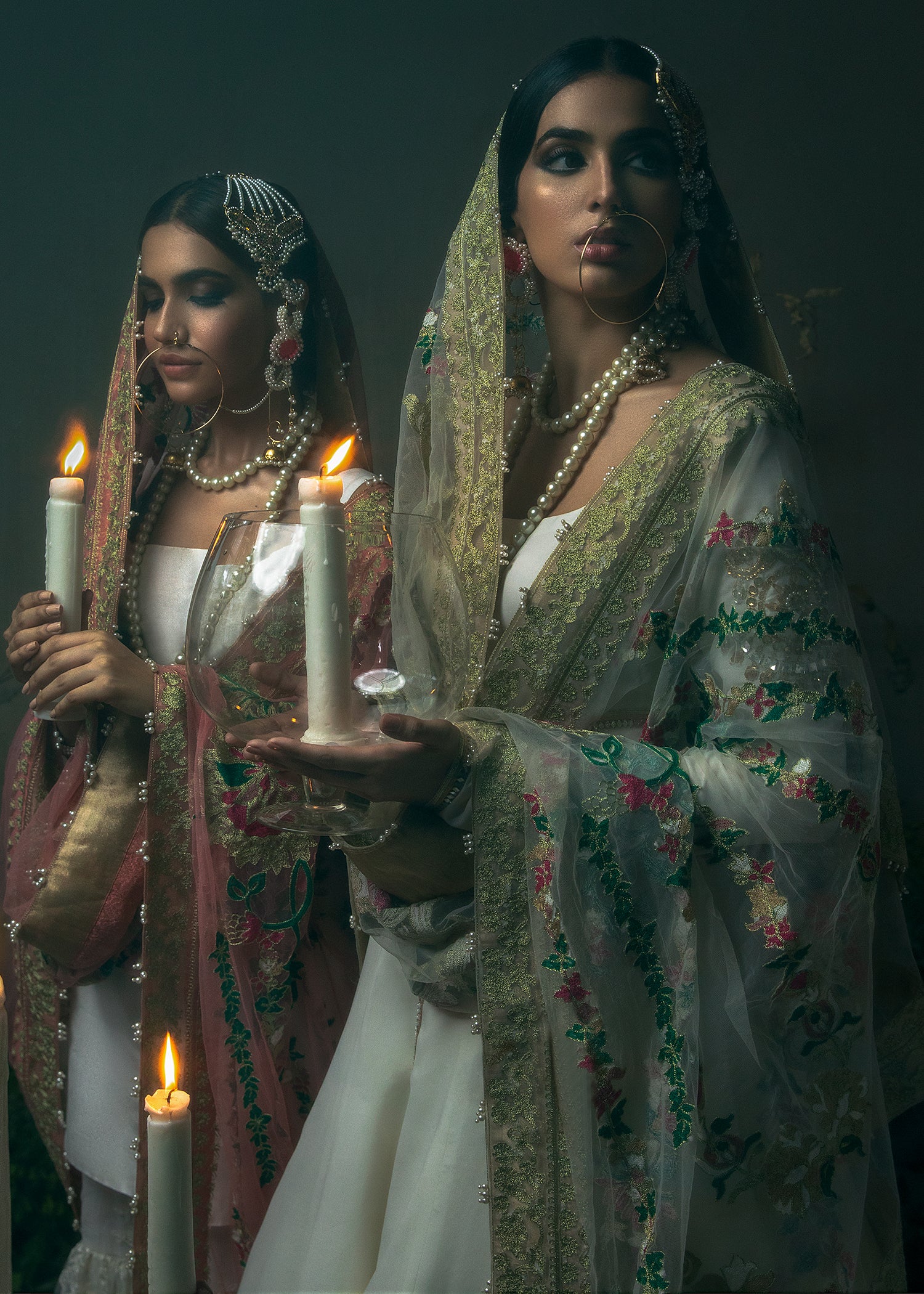 Pakistani White Jewel Motif Georgette Pishwas (3-Piece) - Image 10