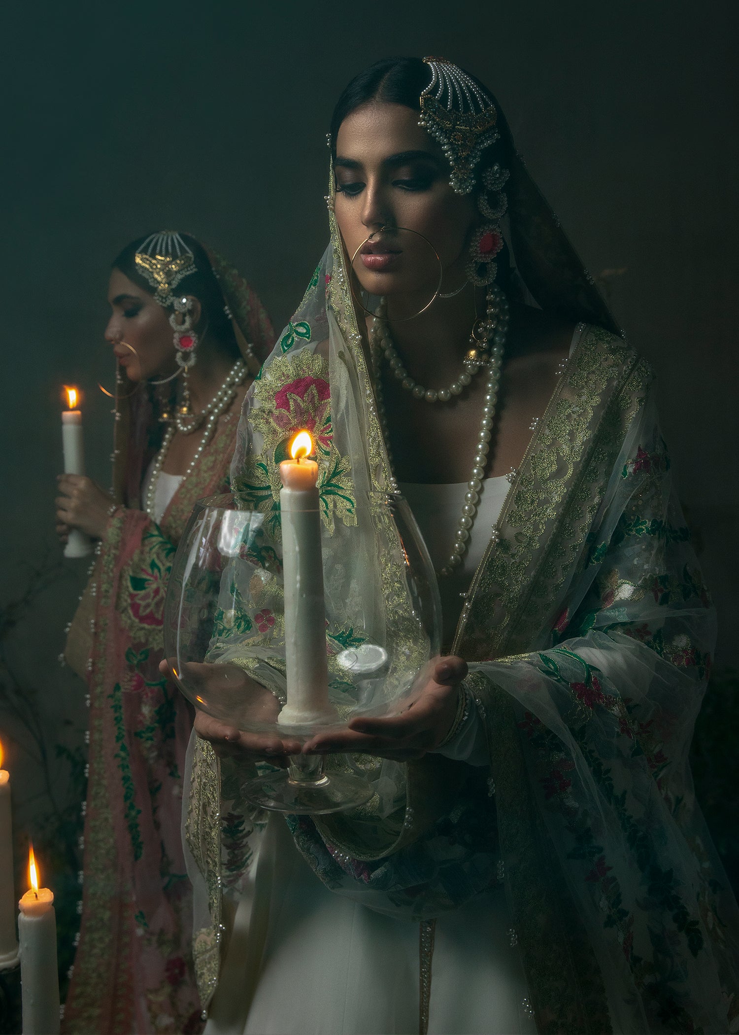 Pakistani White Jewel Motif Georgette Pishwas (3-Piece) - Image 4