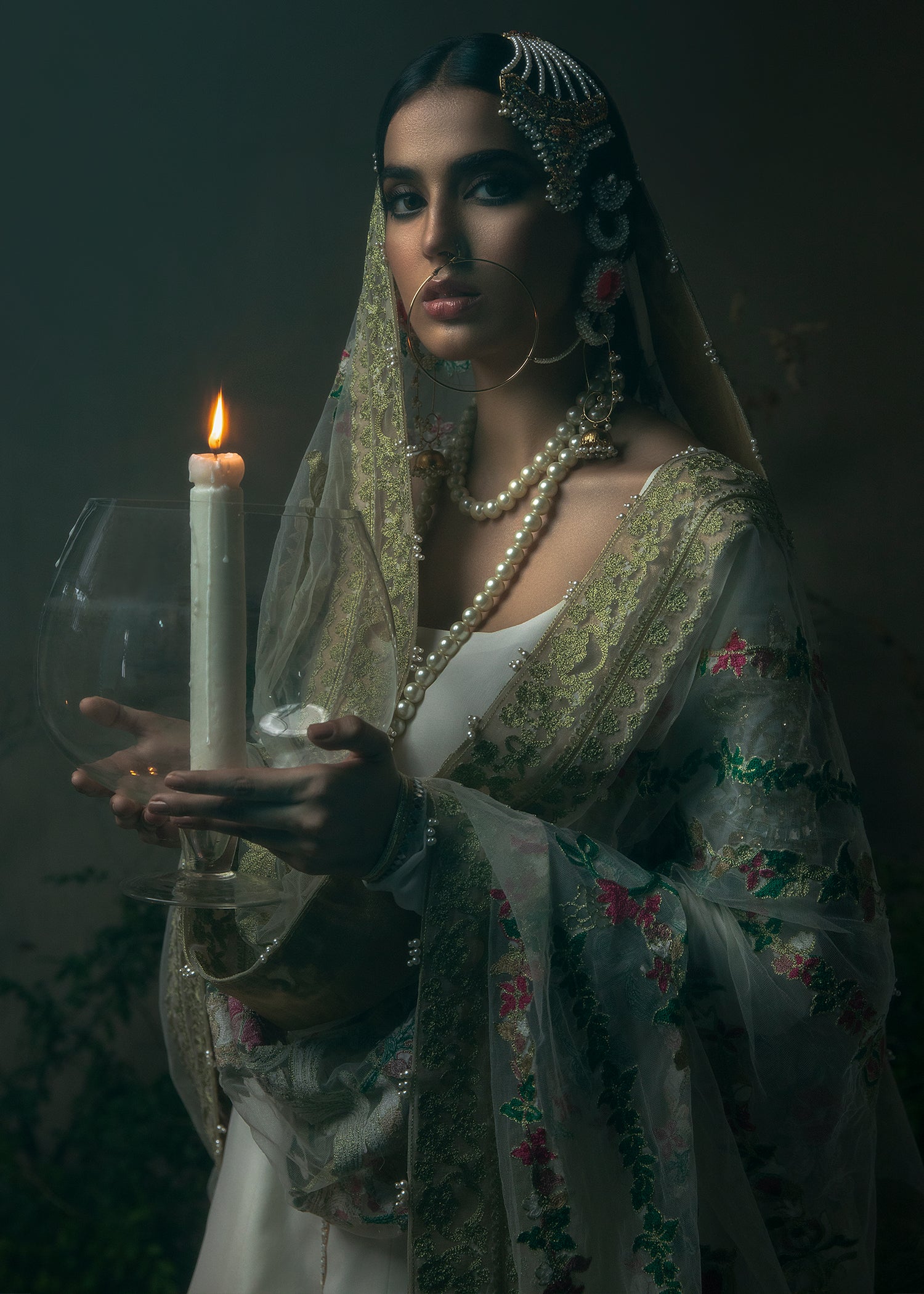 Pakistani White Jewel Motif Georgette Pishwas (3-Piece) - Image 8