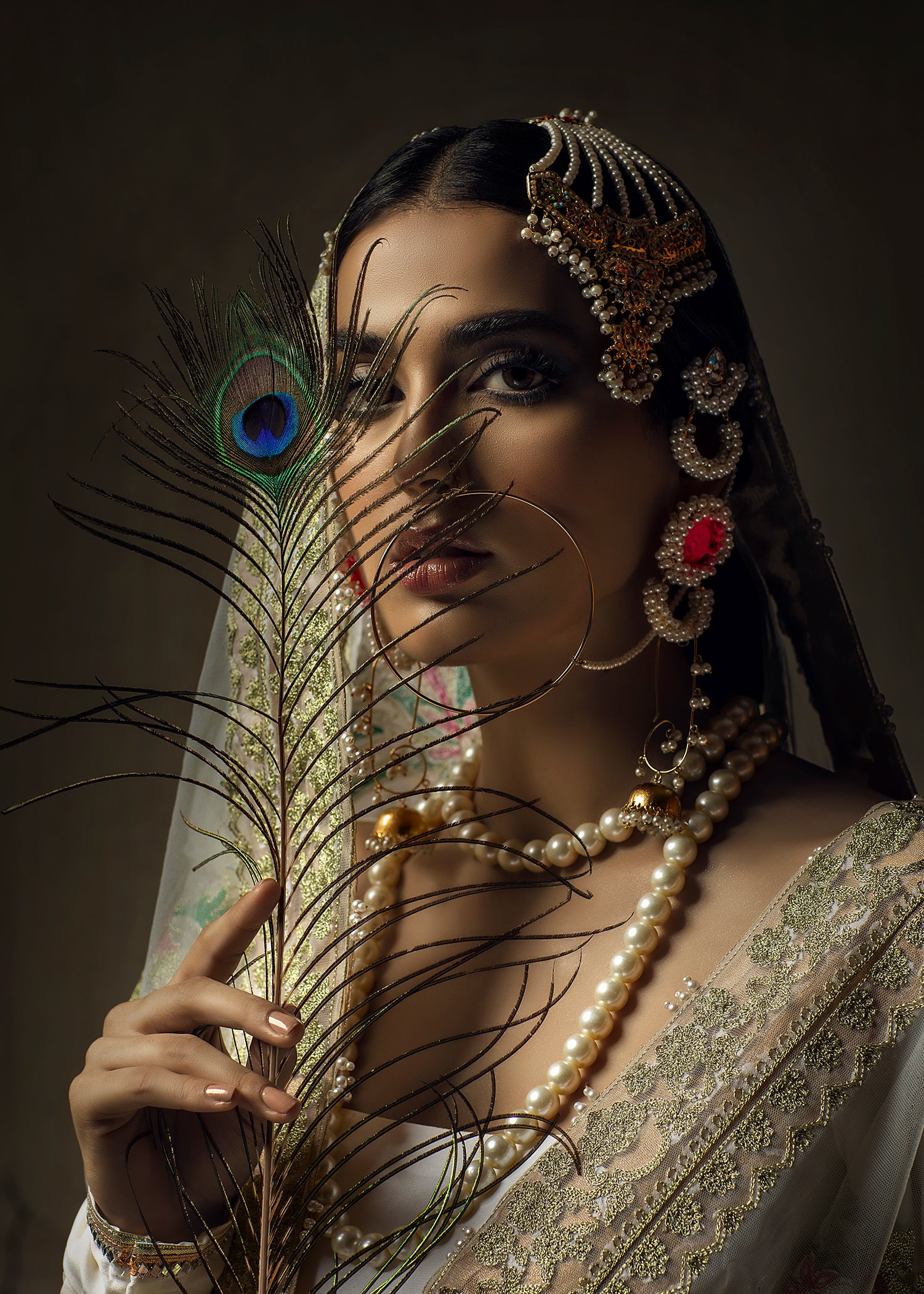 Pakistani White Jewel Motif Georgette Pishwas (3-Piece) - Image 9