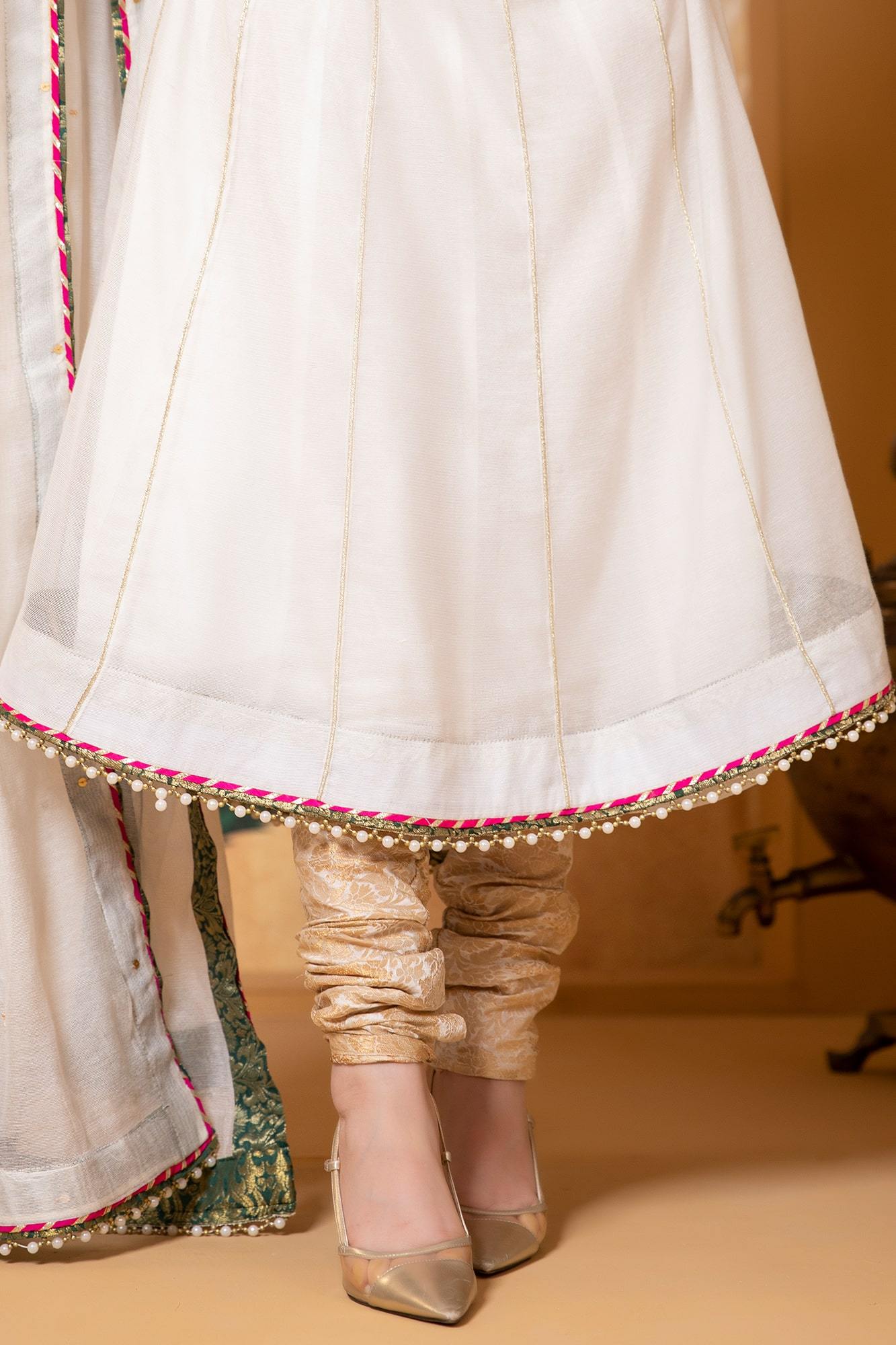 Pakistani White Embroidered Khaddi Net Pishwas (3-Piece) - Image 1