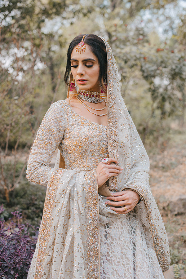 White Embroidered Lace Pishwas Dress (3-Piece) - Image 3